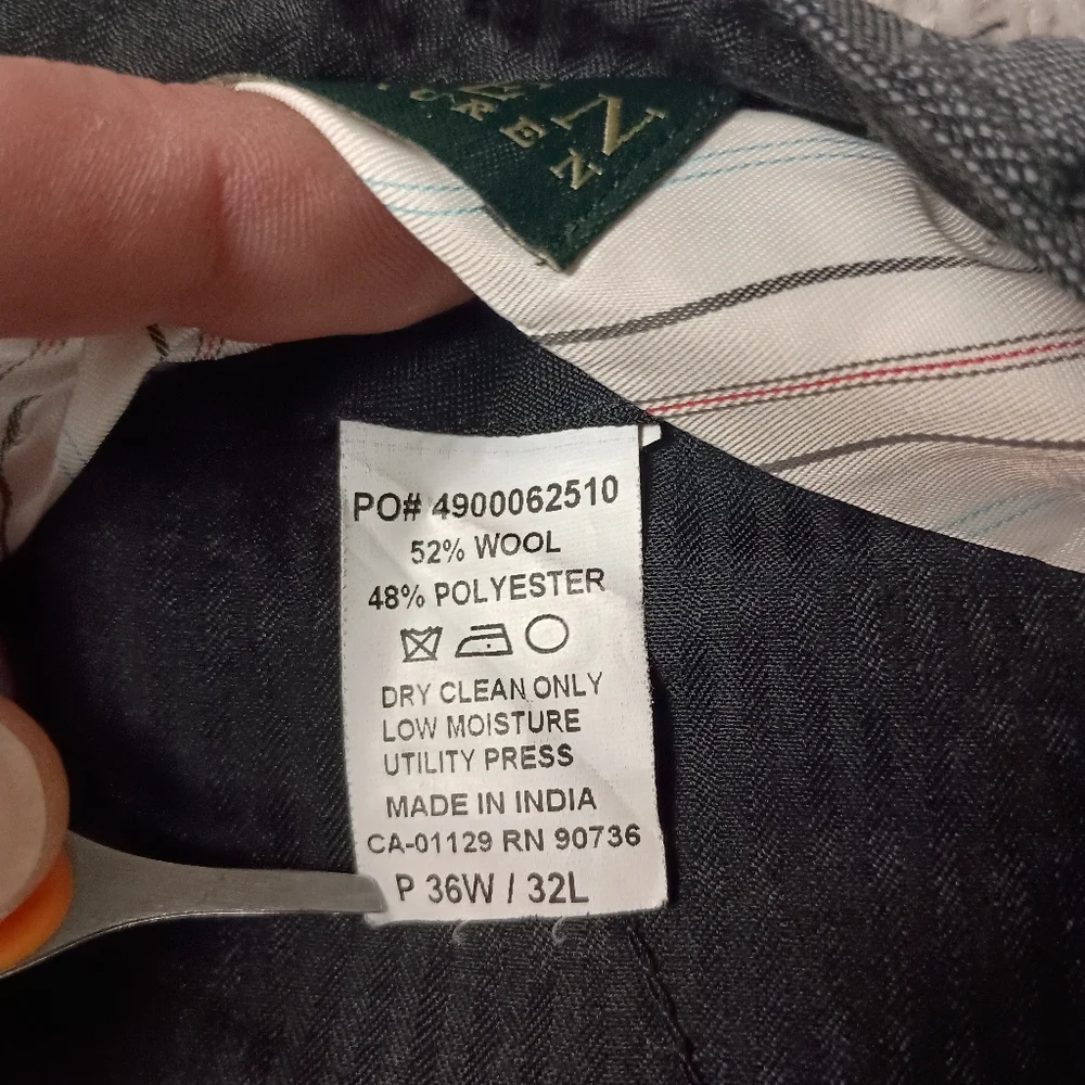 Lauren Ralph Lauren 36x32‎ Wool Flat Front Grey Mens Dress Pants